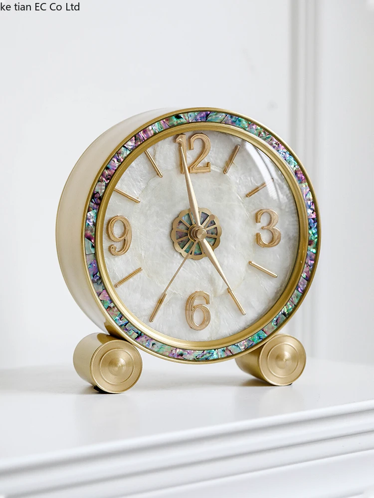 Французские легкие роскошные латунные часы в виде ракушки, домашние латунные настольные часы, украшение столешницы, часы для креативного оформления комнаты senior sense Изображение 0