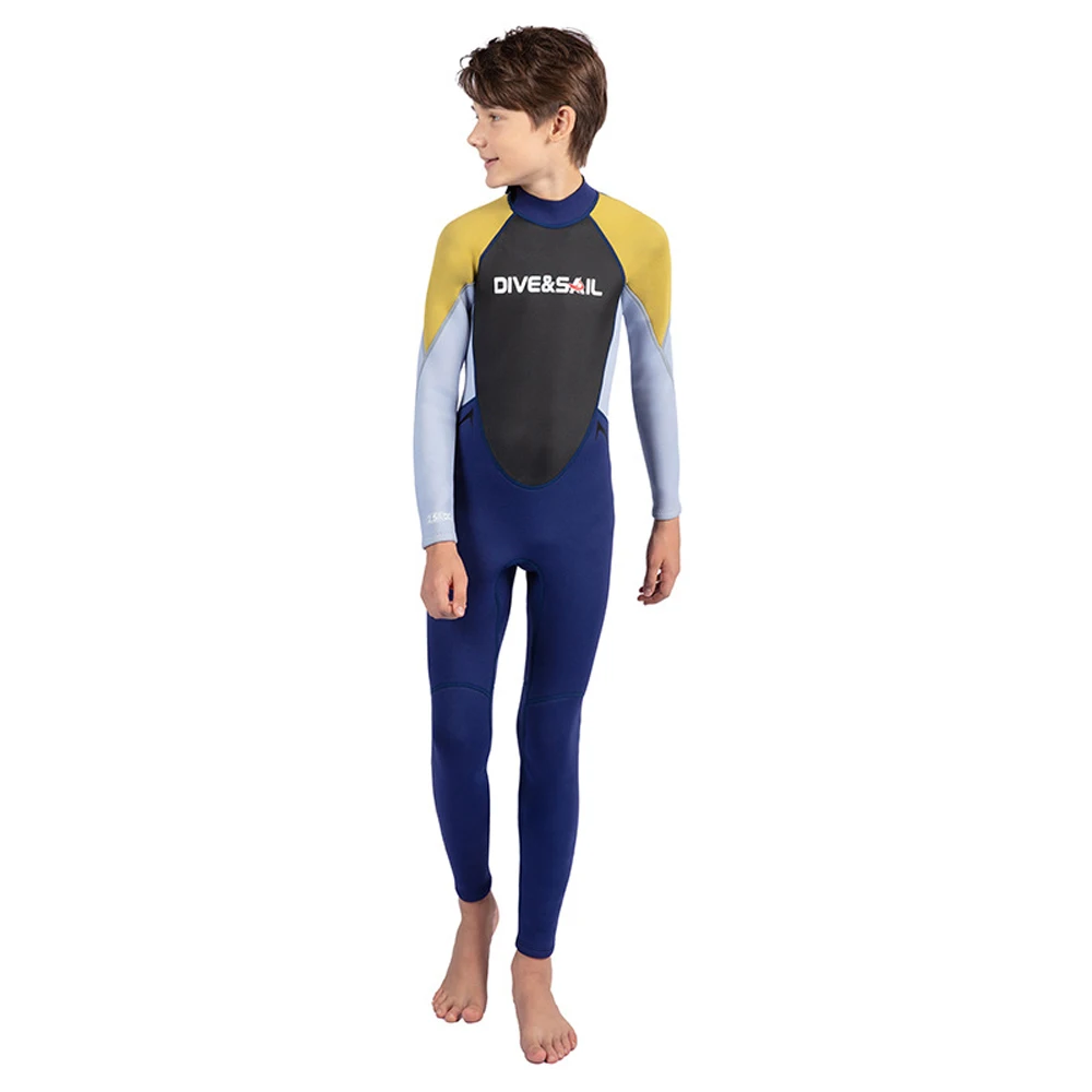 Детский гидрокостюм из неопрена толщиной 2,5 мм, цельный, с длинными рукавами, защищающий от солнца и теплый молодежный купальник для подводного плавания и серфинга Изображение 4