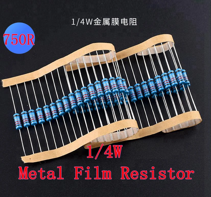 (100шт) 750R Ом 1/4 Вт Металлический пленочный резистор 750R Ом 0,25 Вт 1% ROHS Изображение 0