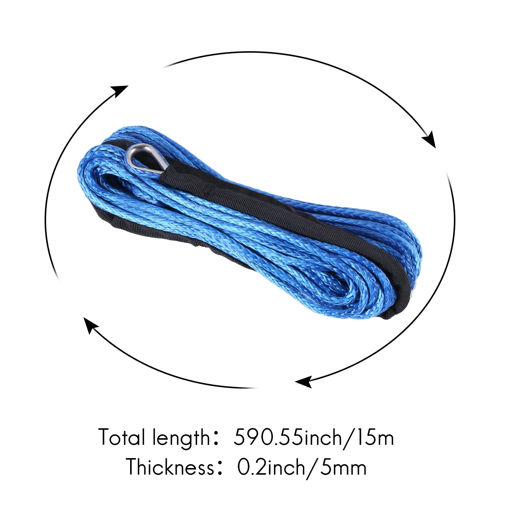 Синтетический трос лебедки 3/16 дюйма x 50 дюймов 7700 фунтов весом 7700 фунтов с защитной втулкой для ATV UTV (синий) Изображение 5