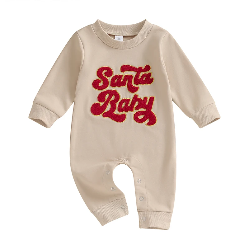 Рождественский наряд для новорожденных девочек и мальчиков, Веселый мини-комбинезон с вышивкой Санта-Клауса, Осенняя одежда Изображение 3