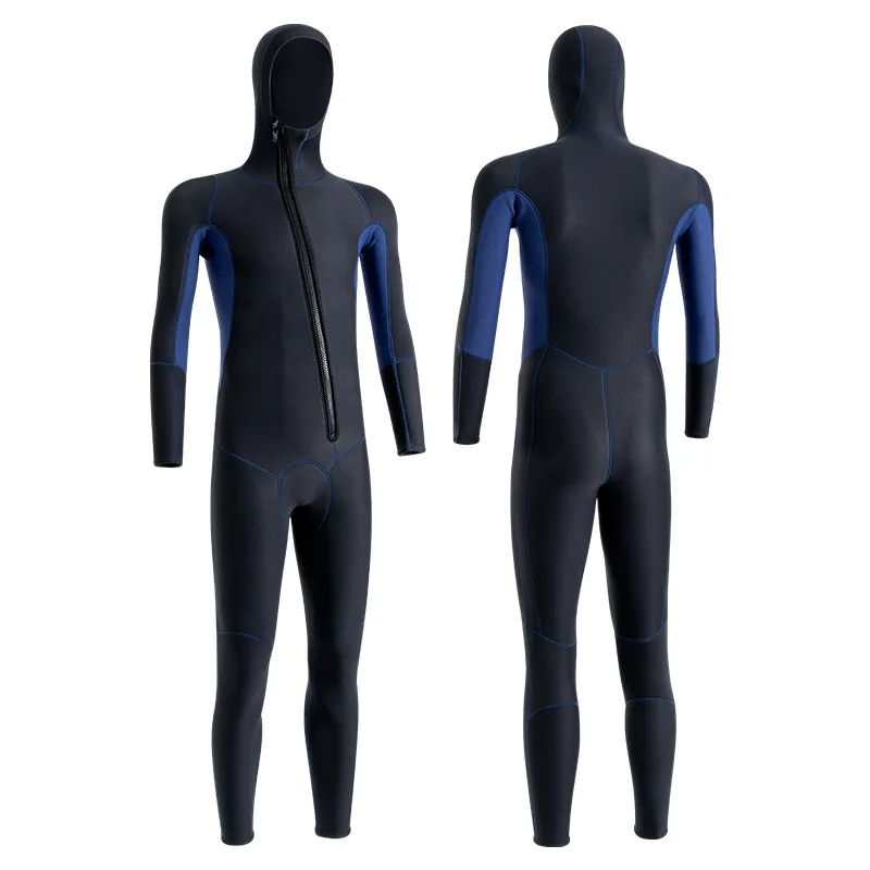 Водолазный костюм Сохраняет ТЕПЛО, неопреновый водолазный костюм с капюшоном и длинным рукавом длиной 3 мм, мужской теплый водонепроницаемый водолазный костюм, полный гидрокостюм на молнии Изображение 0