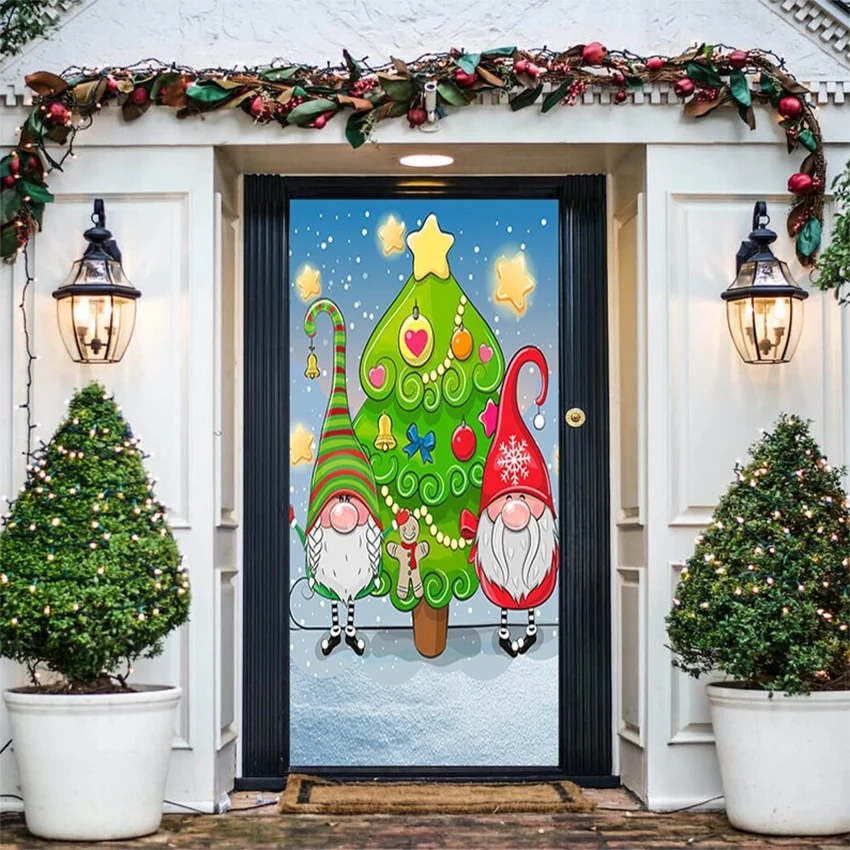 Изготовленная на заказ Уникальная и персонализированная дверная крышка, уличные рождественские украшения, декор входной двери, Праздничные дверные крышки Изображение 4
