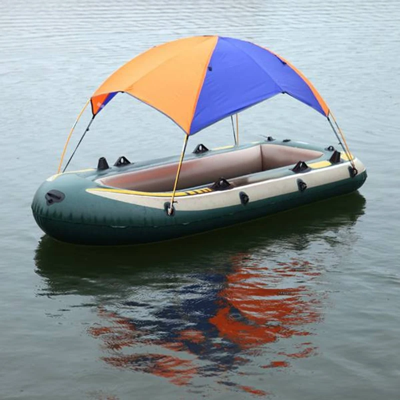 Оранжево-синяя надувная лодка-палатка, рыбацкая лодка, непромокаемый тент с ковриком с двумя отверстиями Изображение 4