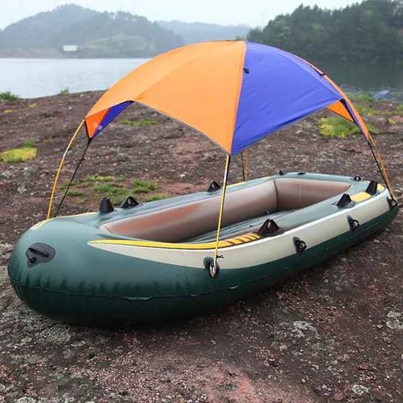 Оранжево-синяя надувная лодка-палатка, рыбацкая лодка, непромокаемый тент с ковриком с двумя отверстиями Изображение 5