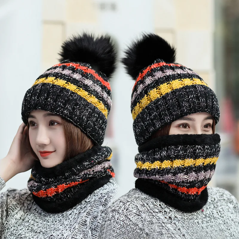 2023 Совершенно новая женская теплая зимняя шапка, шарф, балаклава, лыжная маска, шапки-бини, кепка для девочек Изображение 0