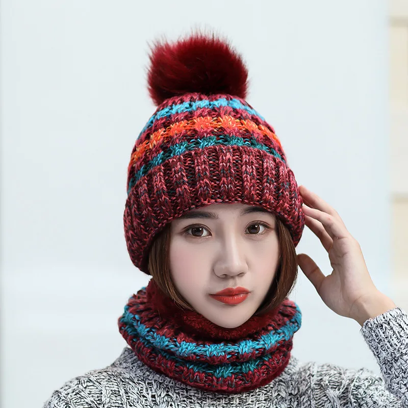 2023 Совершенно новая женская теплая зимняя шапка, шарф, балаклава, лыжная маска, шапки-бини, кепка для девочек Изображение 2