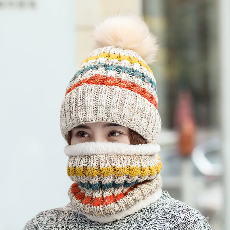 2023 Совершенно новая женская теплая зимняя шапка, шарф, балаклава, лыжная маска, шапки-бини, кепка для девочек Изображение 3