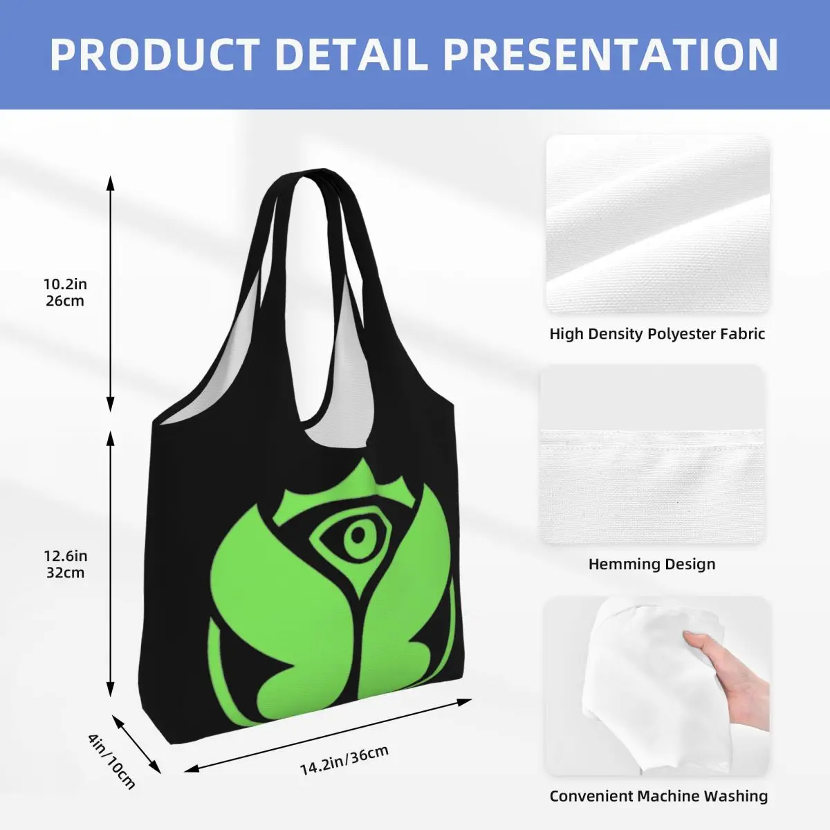 Зеленая сумка для покупок Tomorrowlands с принтом Kawaii, портативные холщовые сумки для покупок через плечо, сумки Изображение 3