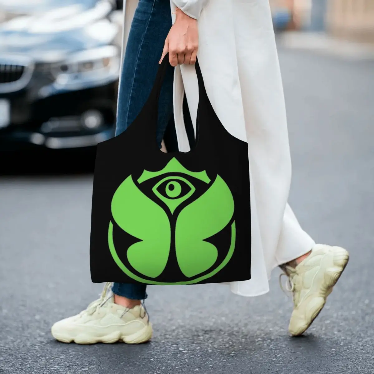 Зеленая сумка для покупок Tomorrowlands с принтом Kawaii, портативные холщовые сумки для покупок через плечо, сумки Изображение 5