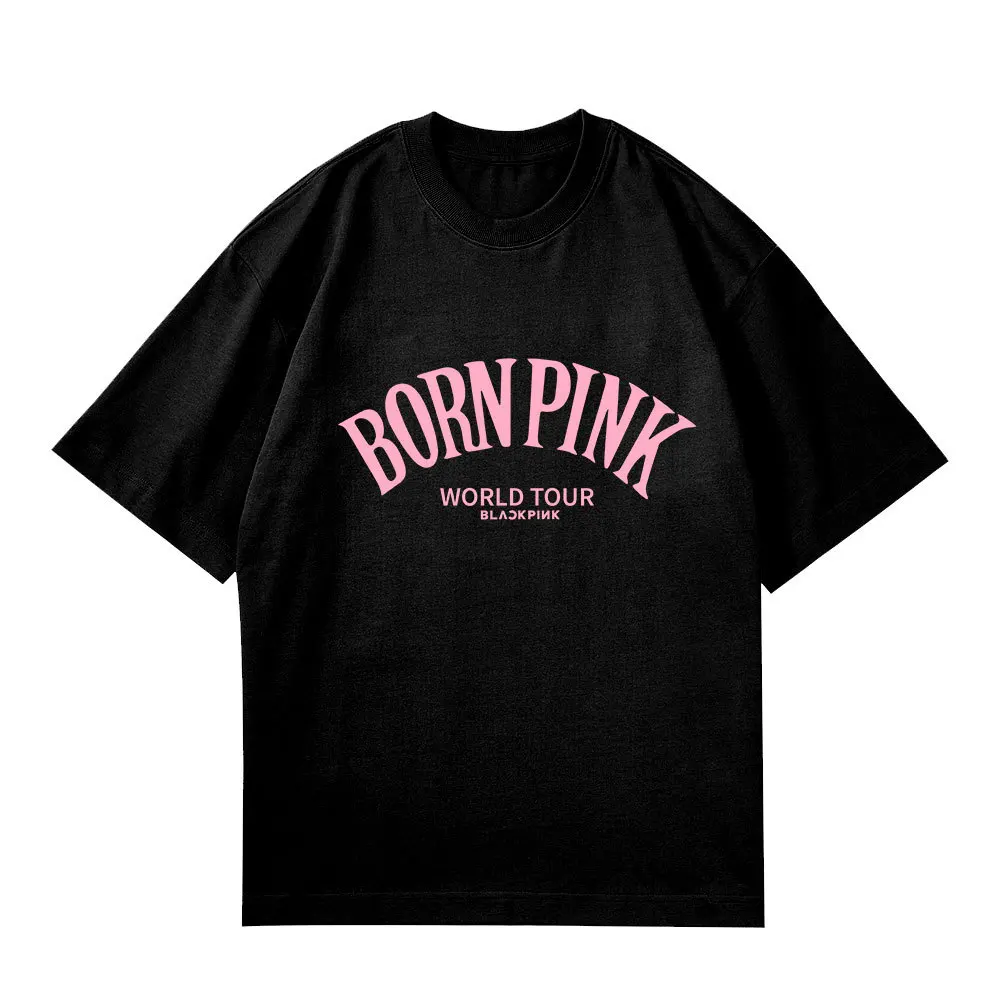Женский летний черно-розовый хлопковый топ KPOP из хлопка с коротким рукавом и буквенным принтом Harajuku, универсальная футболка для пары Изображение 4