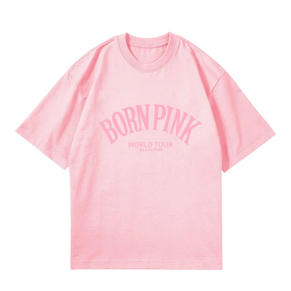 Женский летний черно-розовый хлопковый топ KPOP из хлопка с коротким рукавом и буквенным принтом Harajuku, универсальная футболка для пары Изображение 5