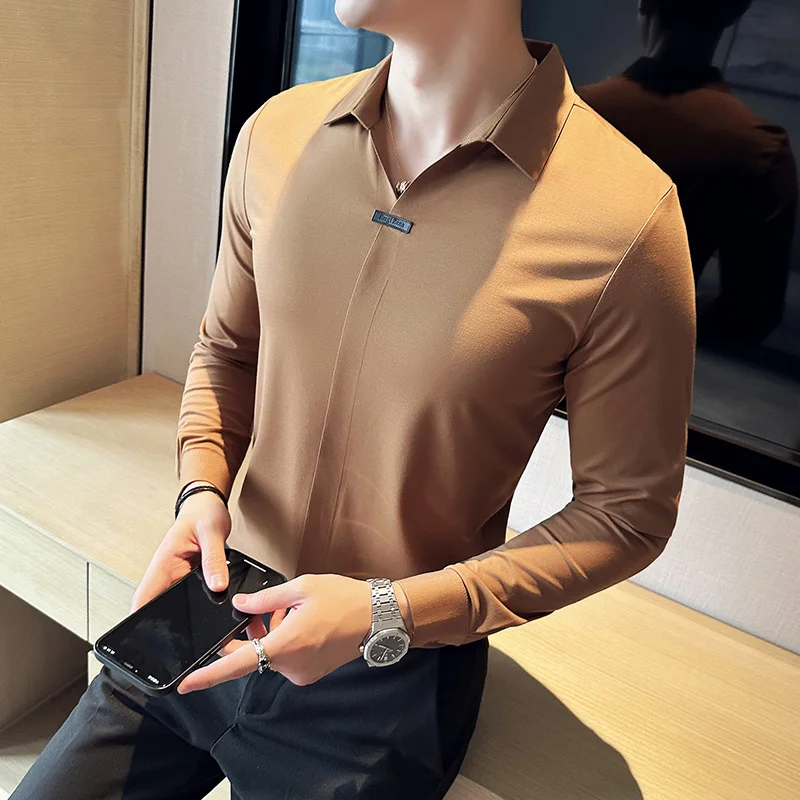 Плюс Размер 4XL-M, высокоэластичный приталенный смокинг, клетчатая рубашка, мужская одежда 2022, простые повседневные рубашки с длинным рукавом, деловая официальная одежда Изображение 0