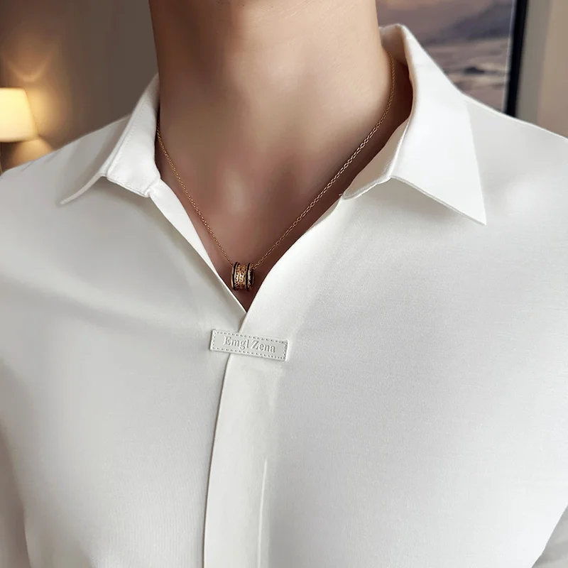 Плюс Размер 4XL-M, высокоэластичный приталенный смокинг, клетчатая рубашка, мужская одежда 2022, простые повседневные рубашки с длинным рукавом, деловая официальная одежда Изображение 3