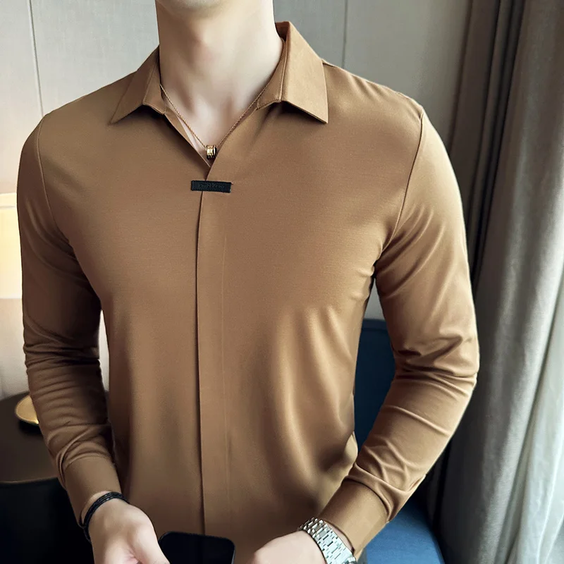 Плюс Размер 4XL-M, высокоэластичный приталенный смокинг, клетчатая рубашка, мужская одежда 2022, простые повседневные рубашки с длинным рукавом, деловая официальная одежда Изображение 4