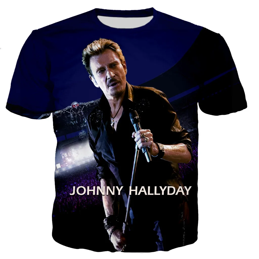 Футболка с 3D-принтом Johnny Hallyday, мужские и женские модные повседневные футболки, топы, прямая поставка, футболка, хип-хоп уличная одежда, футболка Оверсайз Изображение 3