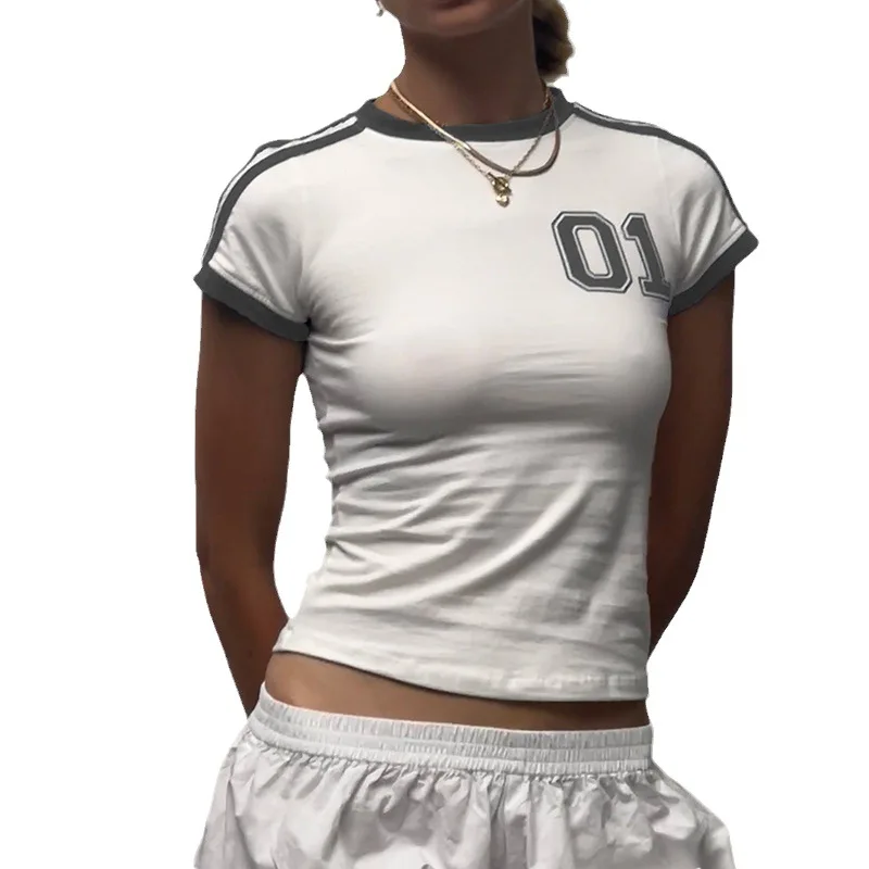 Футболка Gotoola Digital, минималистичный базовый пуловер, удобный топ, модный контрастный цвет, круглый вырез, облегающий короткий рукав Изображение 4