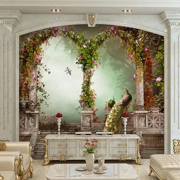 Большая картина Домашний декор Павлин Зеленый 3D Обои на заказ Фон спальни Современная фреска для фона гостиной