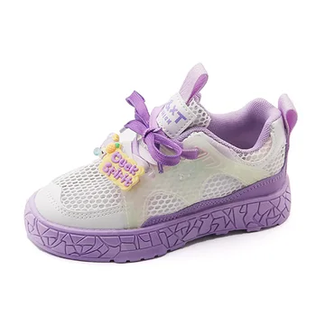 Летняя сетчатая детская спортивная обувь с вращающейся пряжкой, Повседневная обувь для мальчиков и девочек, Дышащая сетчатая Мягкая детская обувь для бега.
